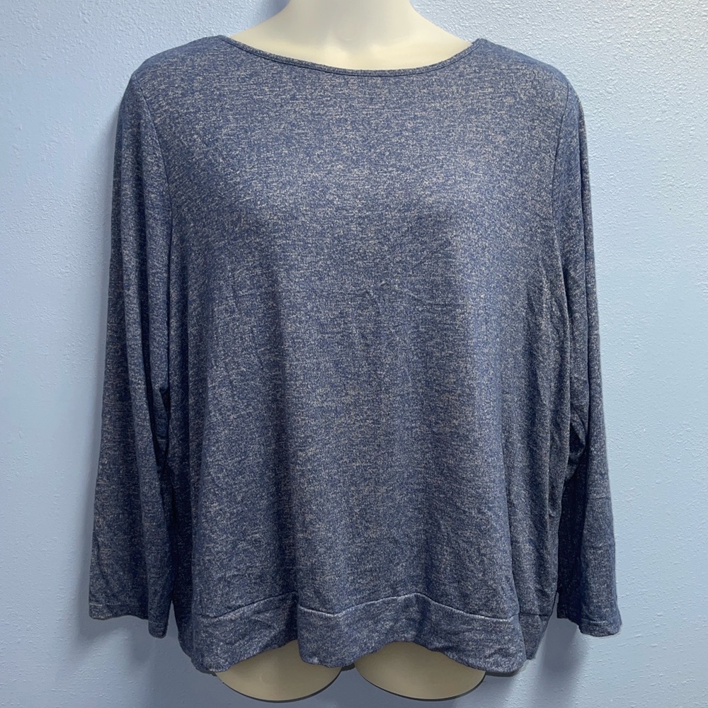 CHAPS MARBLED BLUE KEYHOLE BACK LONG SLEEVE TOP LADIES SIZE 3X